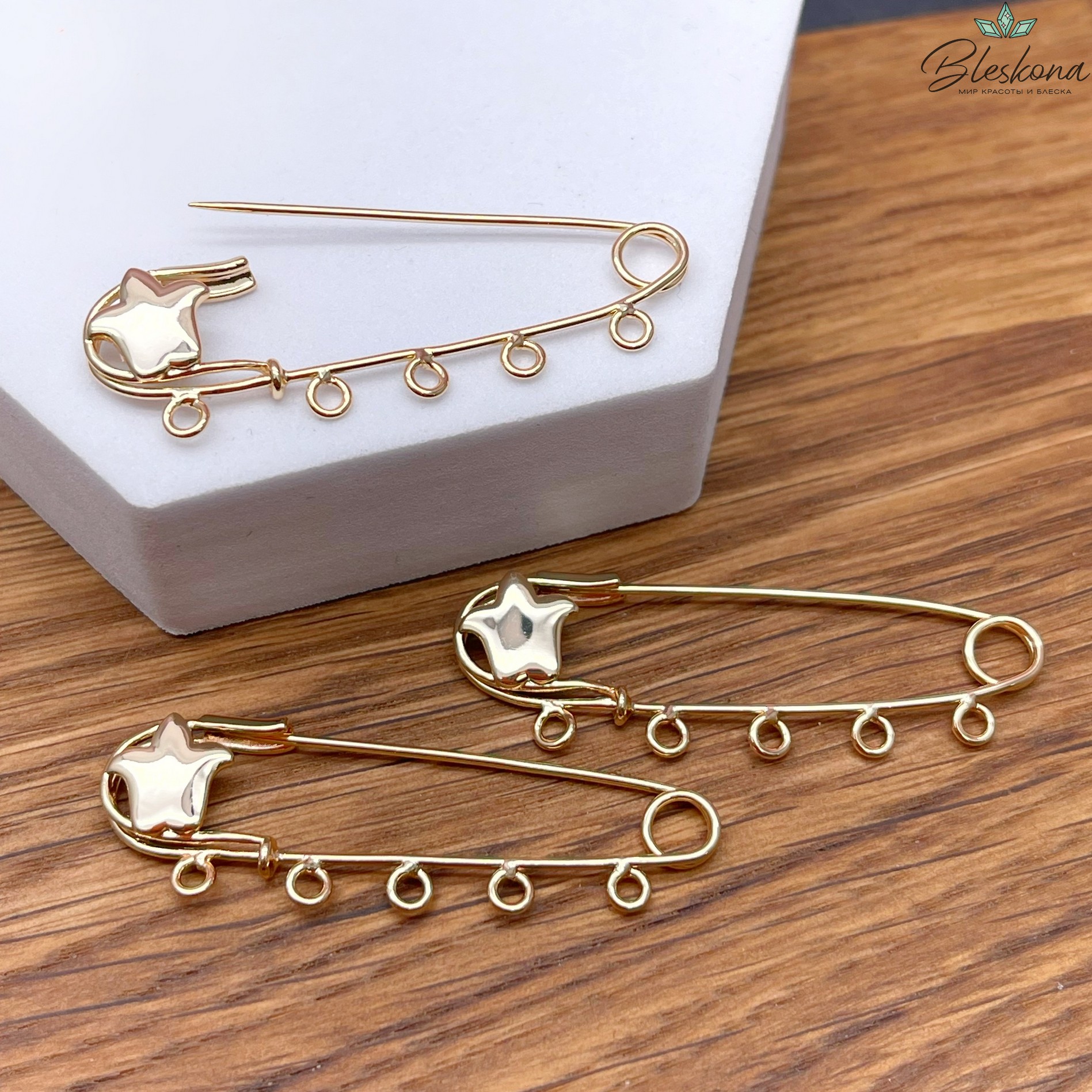 4,5 см Цвет золото, Основа булавка 5 колец тюльпан Этно