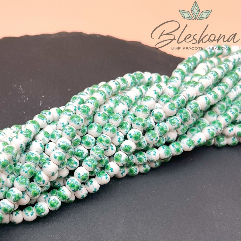 6 мм Керамика Бусина роспись гжель №24