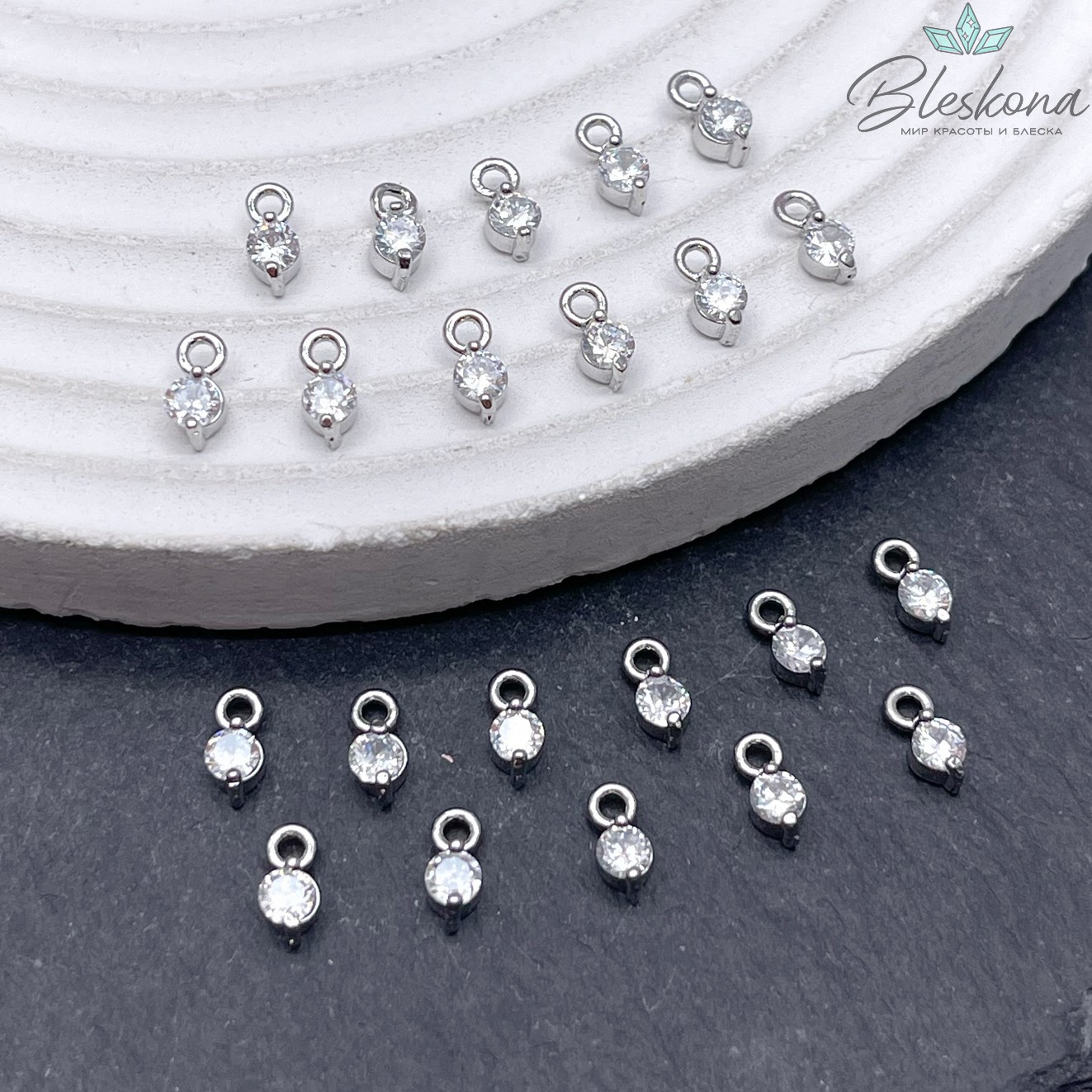 3 мм Цвет серебро, Подвеска мини циркон в цапах
