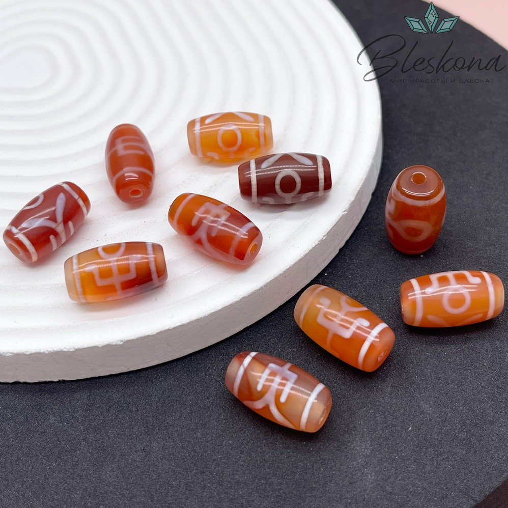 Бусина Дзи Большой человек (Аристократ) бело-коричневый бочонок №1 20*10 мм