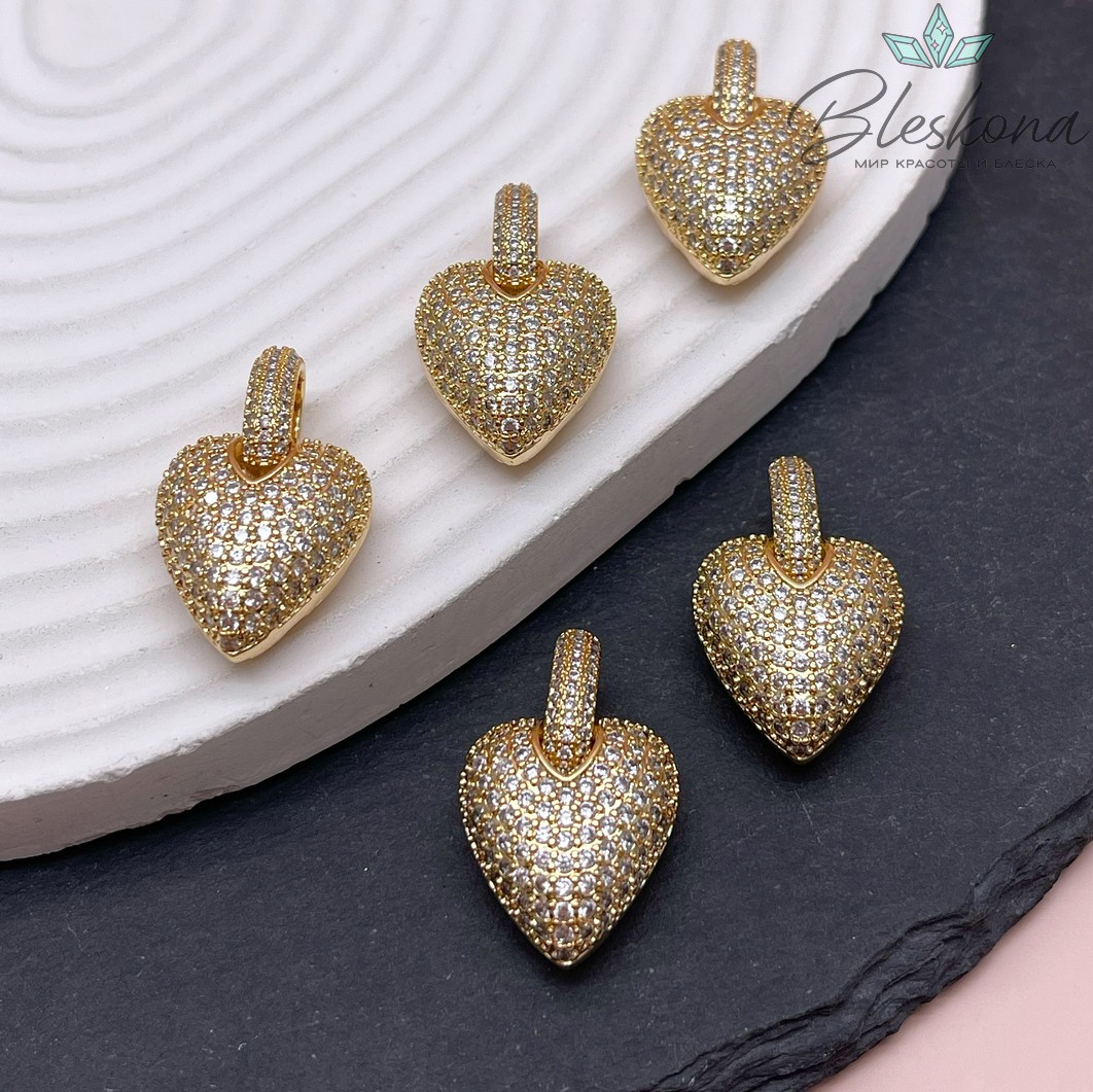 20*17 мм Цвет золото, Подвеска Сердце цирконы с бейлом