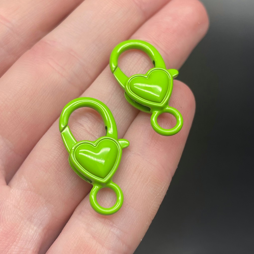12,5*26,5мм , Замок крупный сердце зеленая эмаль 