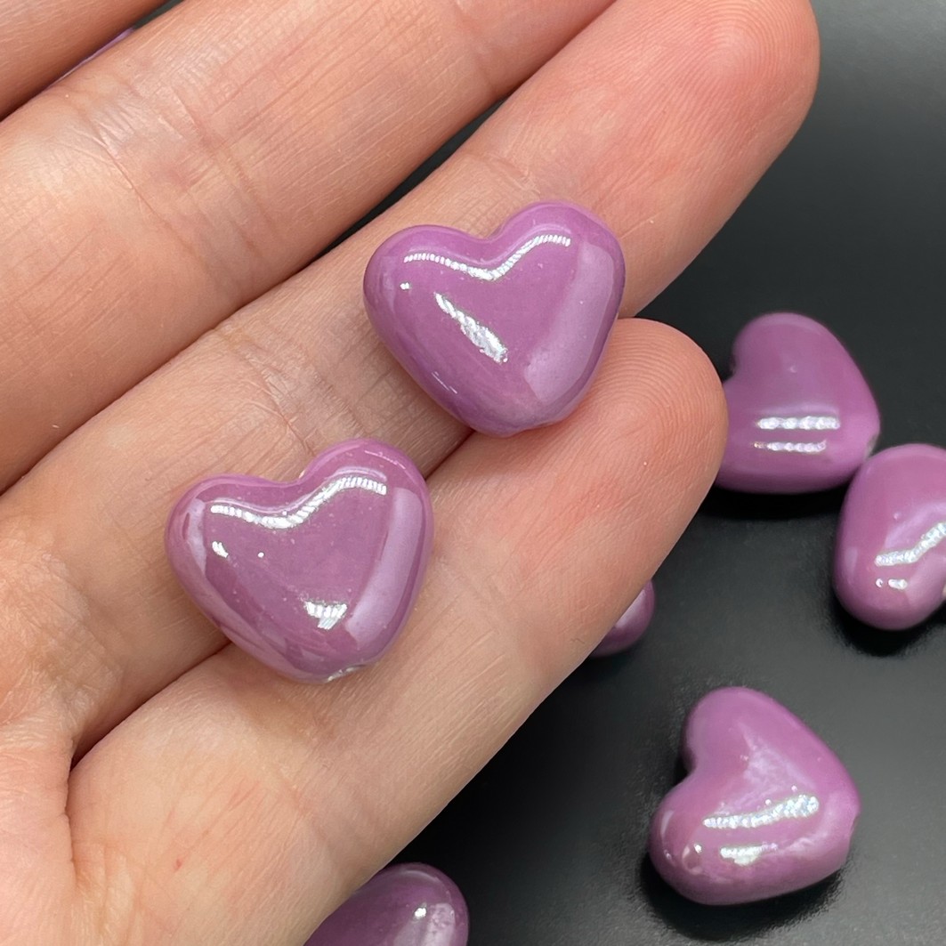 12,9*15 мм Бусина сердце плоское, керамика цвет фиолетовый