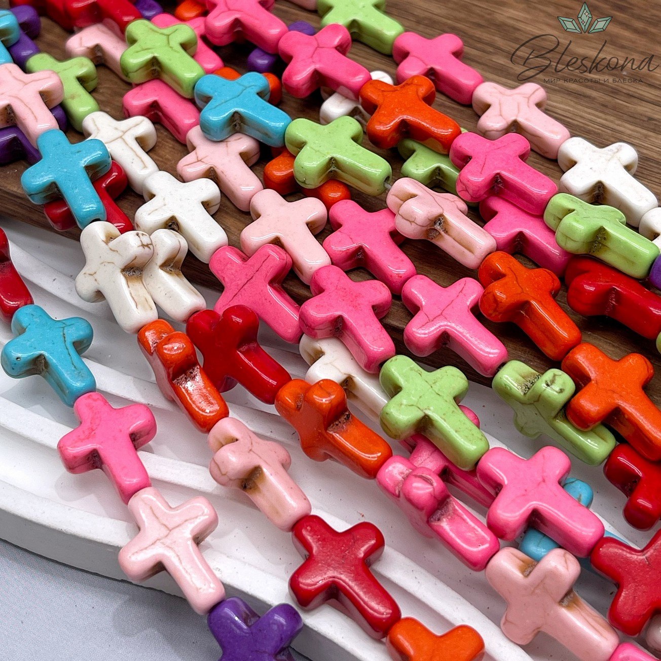 19*15 мм Магнезит (Говлит) имитация крест микс (тонированный)