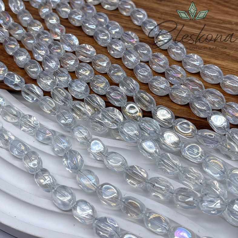 11*6 мм, Бусины галтовка фриформ, цвет позрачный с фиолетовым переливом, стекло Люкс