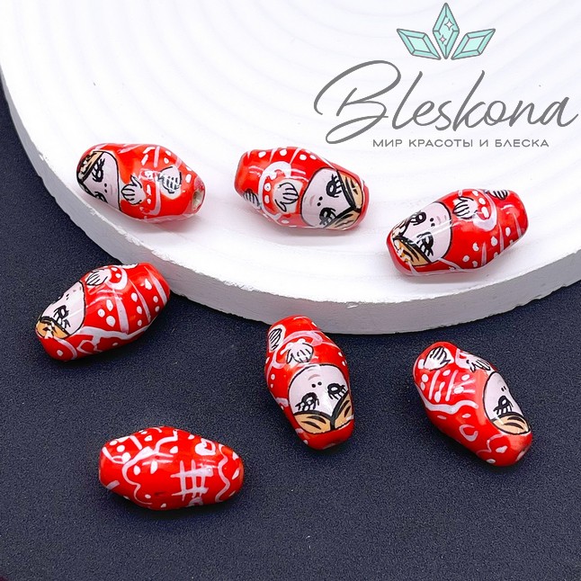 23*14 мм Керамика бусина матрёшка красная