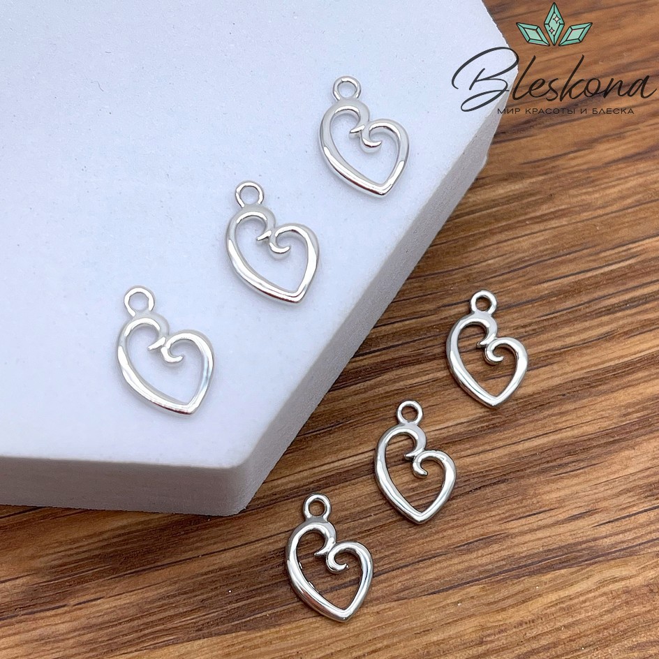 12,3*8 мм Цвет серебро, Подвеска сердце контур Этно