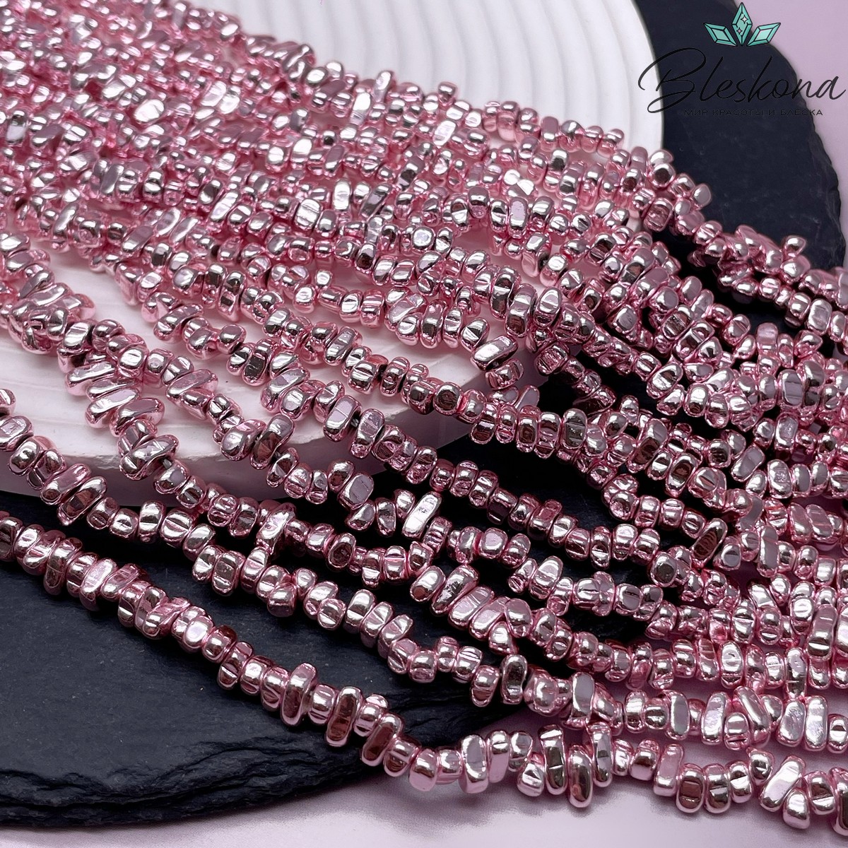 4,5-6 мм Гематин сколы шлифованные, цвет розовый имитация