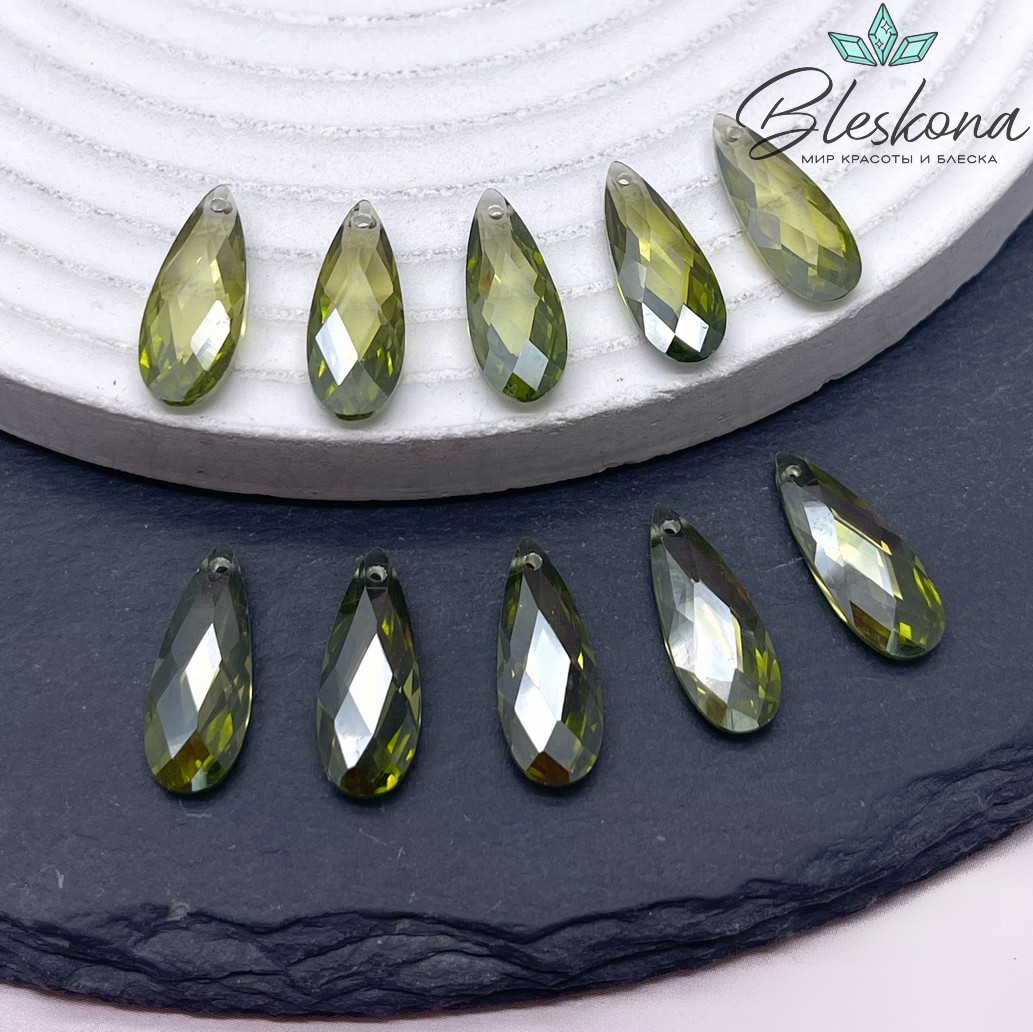 18*7 мм, Подвеска Циркон капля зеленая №1 (кубический цирконий, фианит) 