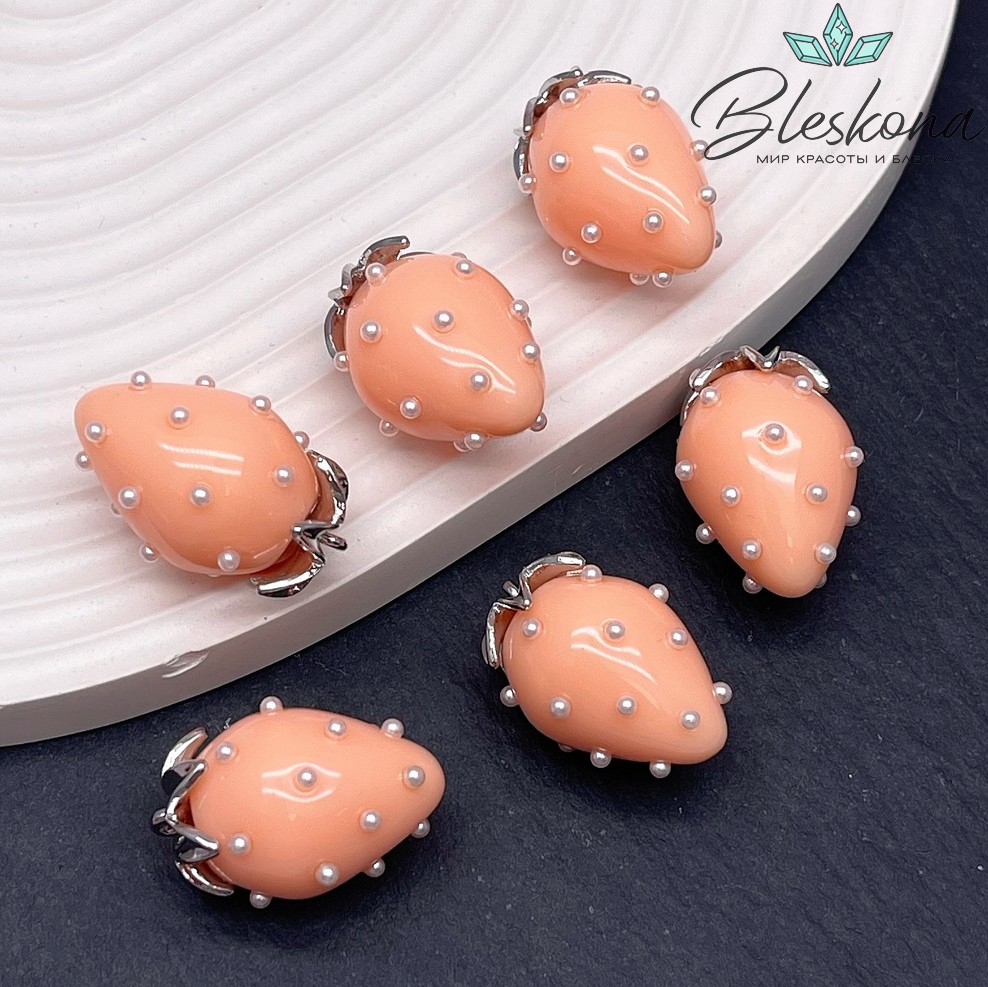 25*17 мм Цвет серебро, Подвеска клубничка оранжевая