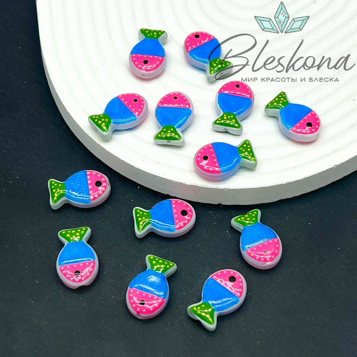 20*12 мм  Бусина рыбка синяя