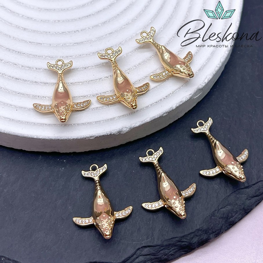 25,5*18,5 мм Цвет золото, Подвеска Кит с цирконами