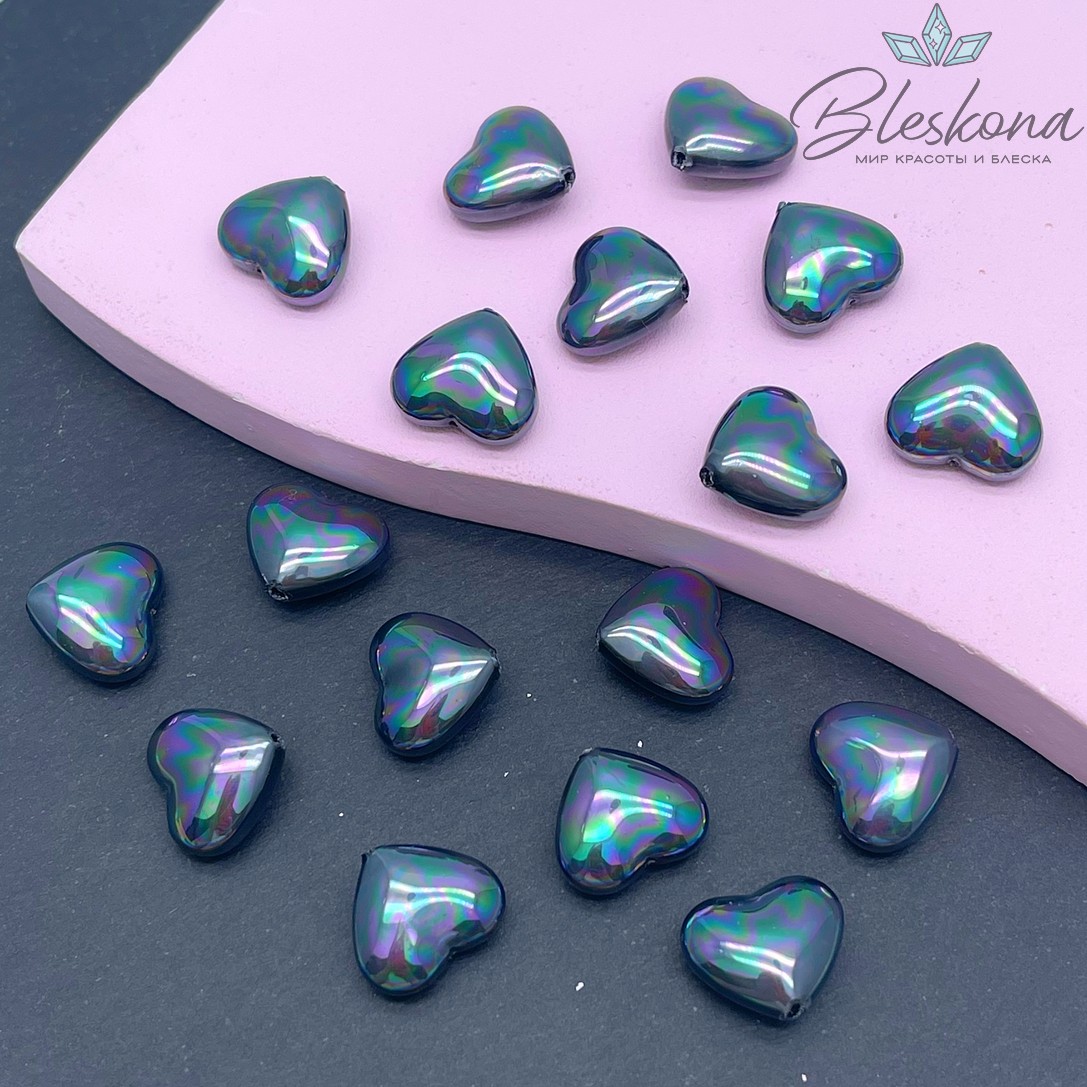 13*15 мм, Жемчуг Майорка сердечки пухлые, цвет черный (штучно)