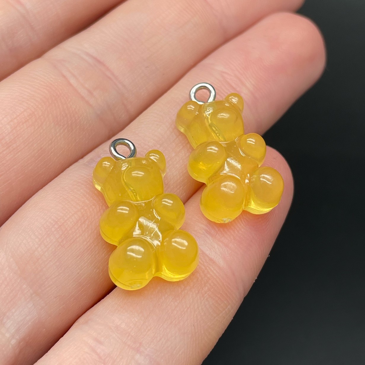 12*21,5мм, Цвет серебро, Подвеска Мишка ярко-желтый прозрачный   