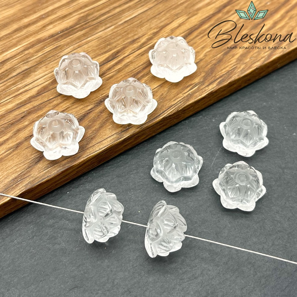 13,5 мм Резная Бусина Распустившийся бутон (лотос) Горный Хрусталь