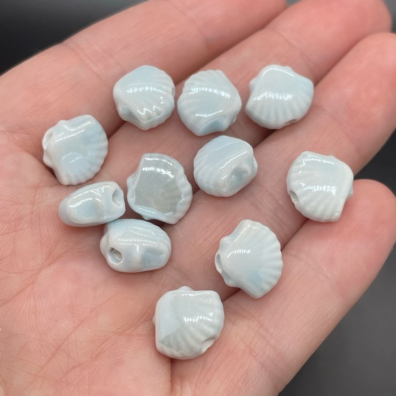 11,5*9,5 мм Бусина ракушка, керамика цвет голубой