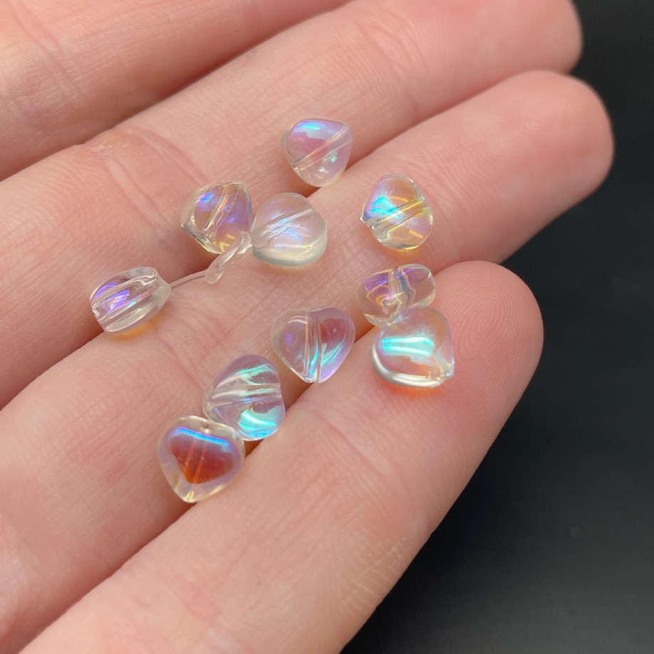 6,5 мм, Стекло сердце с переливом уп.10 шт
