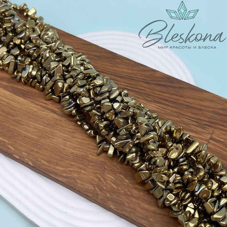 9-12мм Гематин сколы шлифованные, темное золото, имитация УЦЕНКА