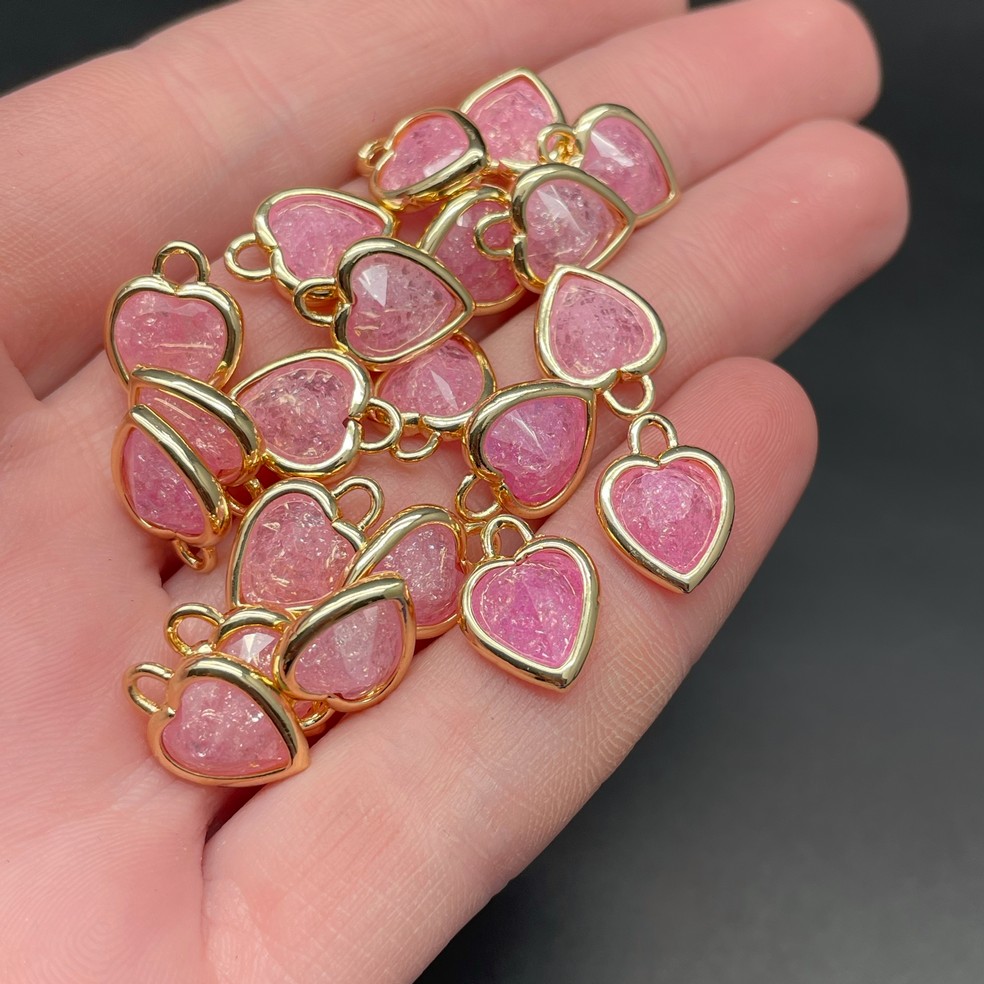 10 мм, Цвет золото, Подвеска сердце стекло розовое сахарное
