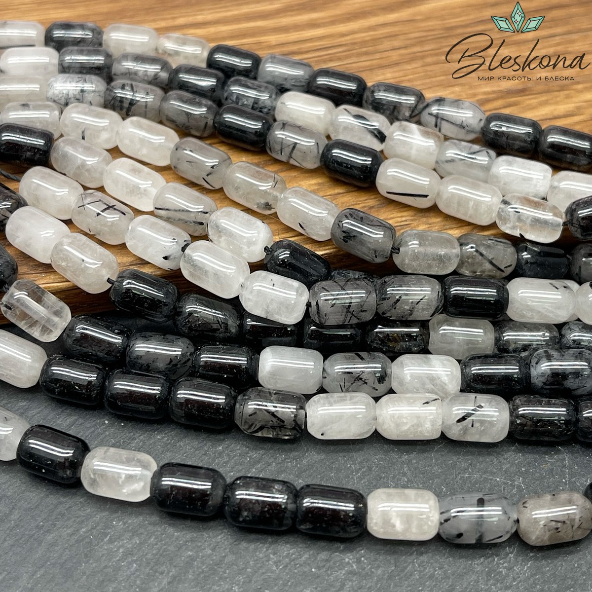 Кварц Турмалиновый 6*9 мм сет 19 см