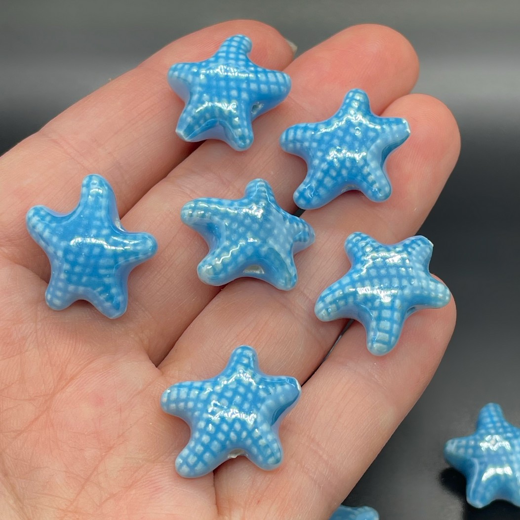 16*18 мм Бусина морская звезда, керамика цвет ярко- голубой