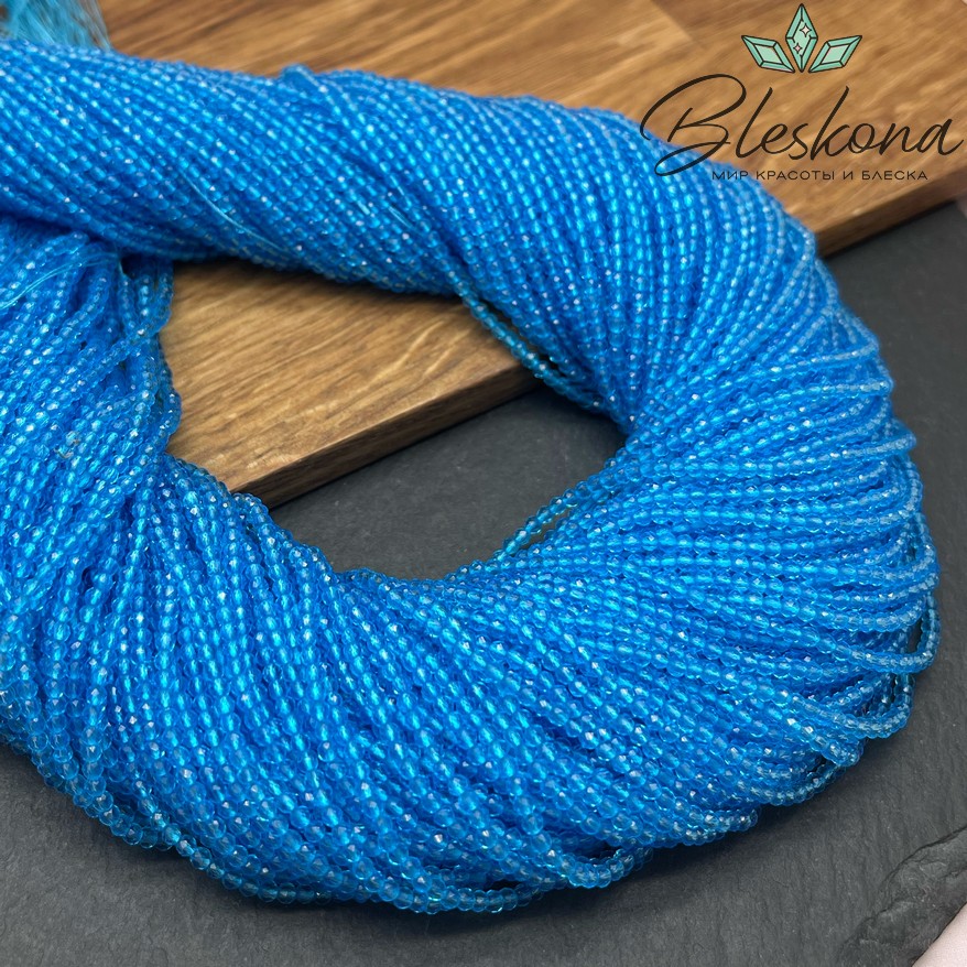 2 мм Бусины стекло голубое алмазная огранка