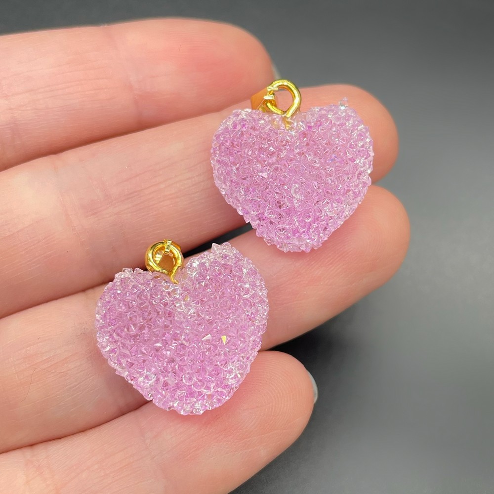 19*20 мм, Цвет золото, Подвеска мармеладное сердце фиолетовое