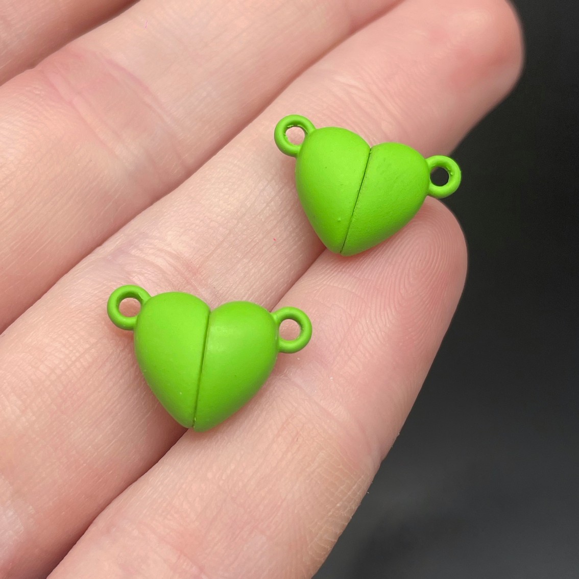 10*15,5мм , Замок магнитный сердце зеленая эмаль  матовая