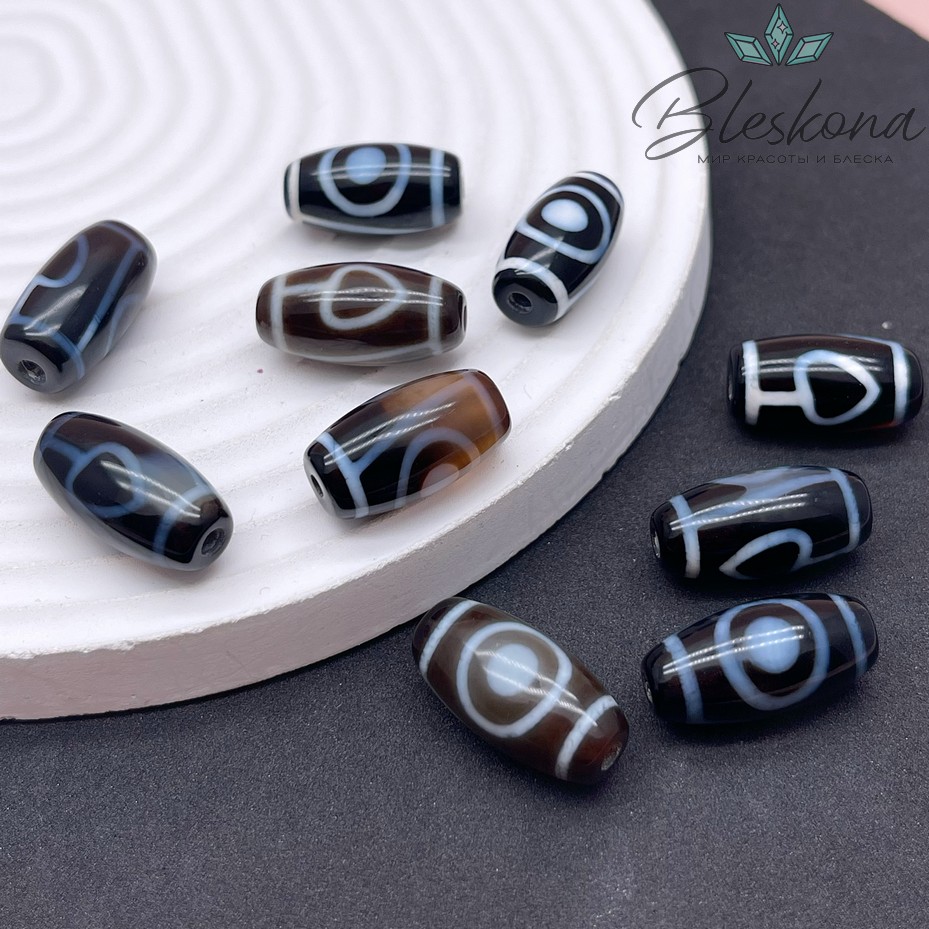 Бусина Дзи 1 глаз бело-черный бочонок 20*11 мм