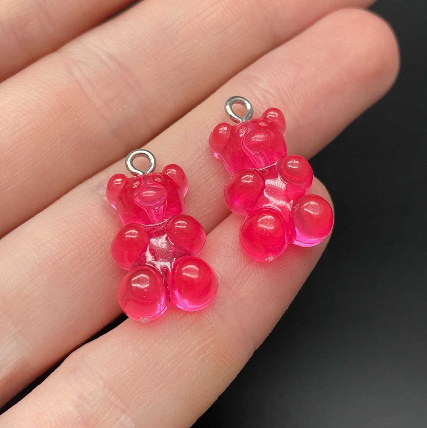 12*21,5мм, Цвет серебро, Подвеска Мишка ярко-розовый прозрачный №2