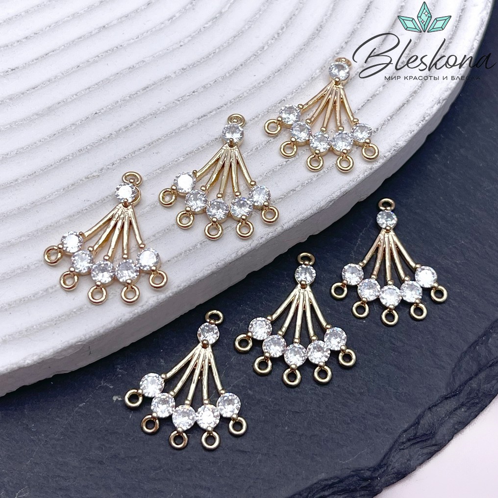 22,6*19,5 мм Цвет золото, Коннектор с цирконами на пять рядов