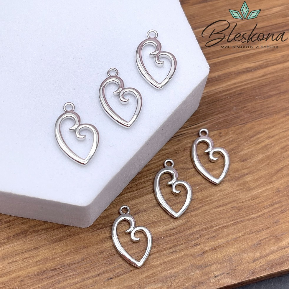 16*10 мм Цвет серебро, Подвеска сердце контур Этно