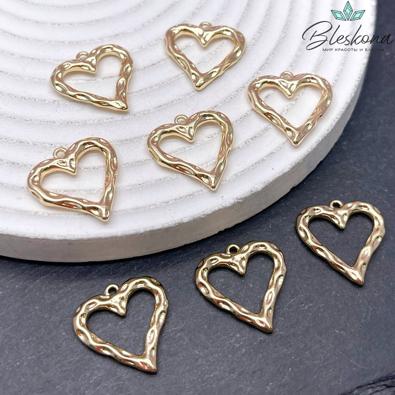 18*18,6 мм Цвет золото, Подвеска сердце мятое контур