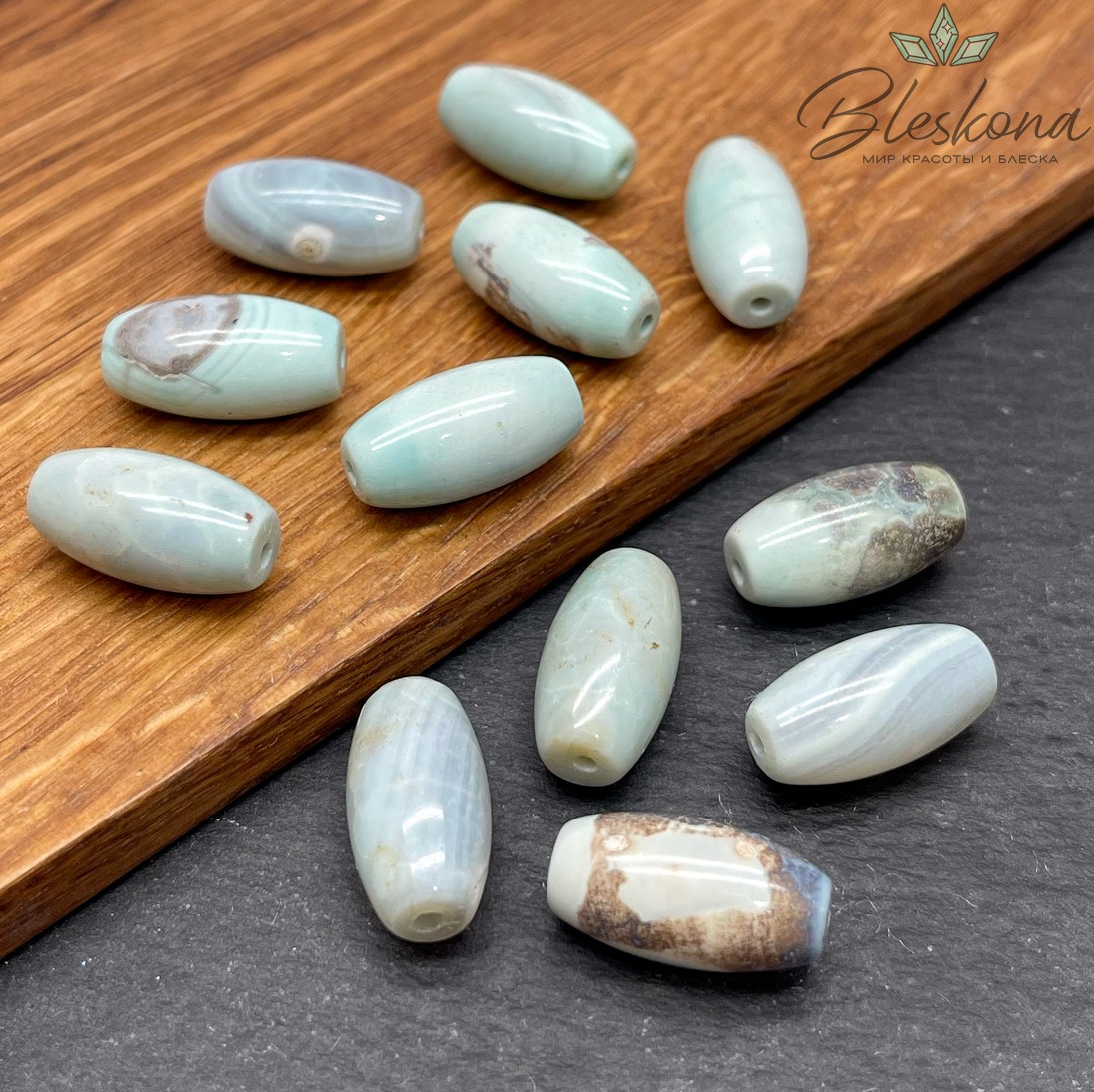 Дзи природные бирюзовые 20*10 мм