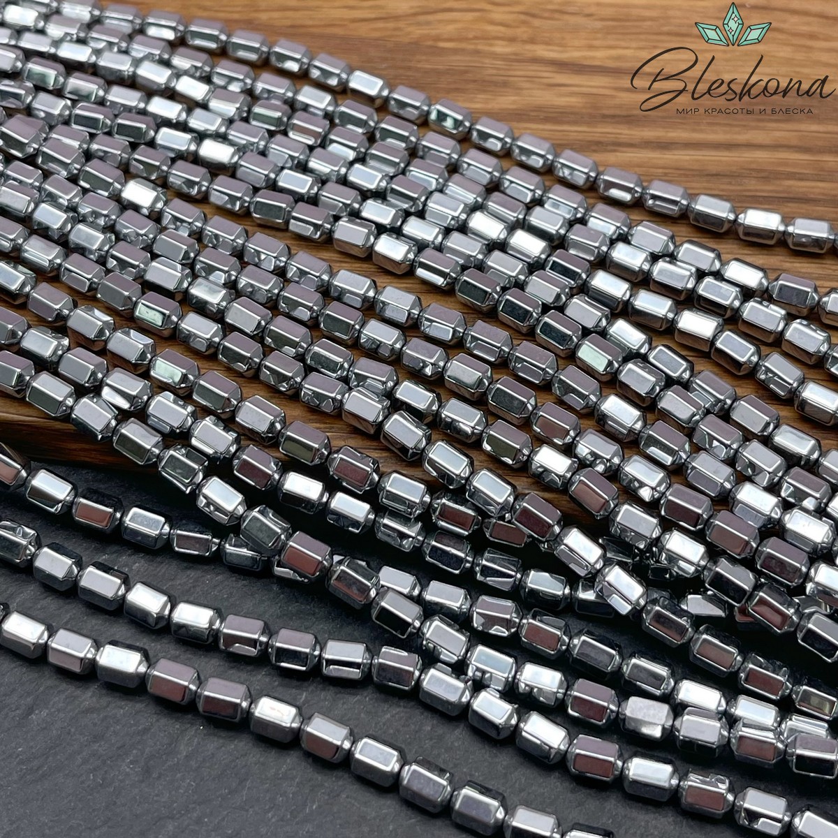 6*4 мм Гематин призма, темное серебро, имитация
