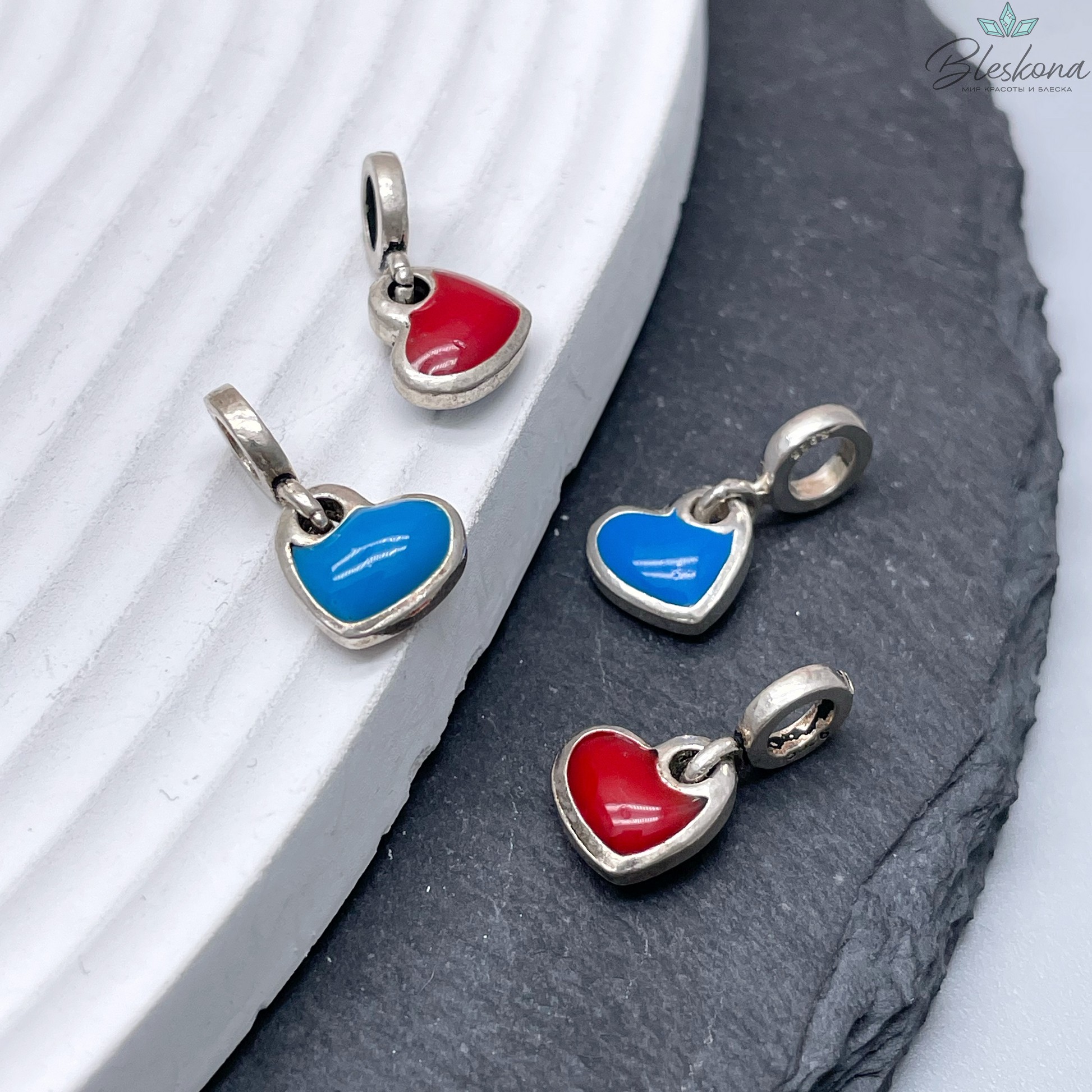 9*10мм Подвеска мельхиор Сердце двустороннее эмаль