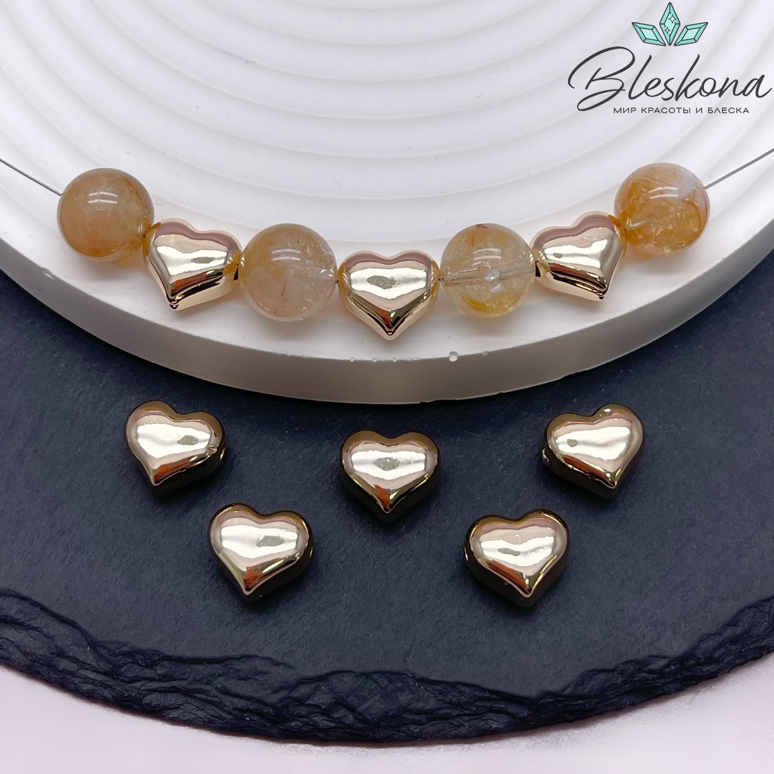 9,5*11 мм Цвет золото, Бусина сердце гладкое 