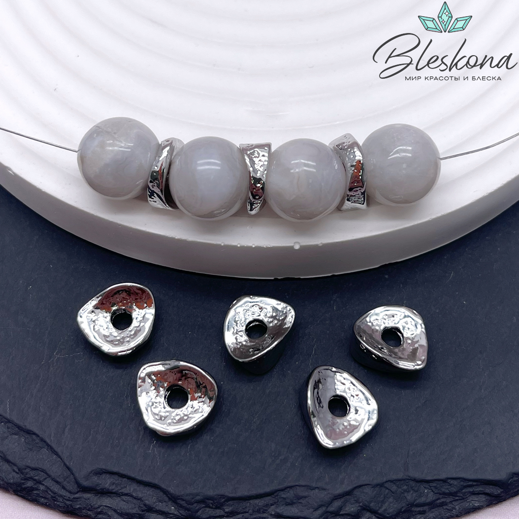 4*10 мм Цвет серебро, Бусина-разделитель волна фриформ 