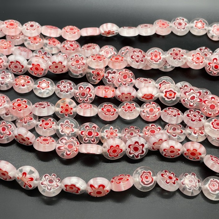 Муранское стекло розовое круг цветок  10 мм