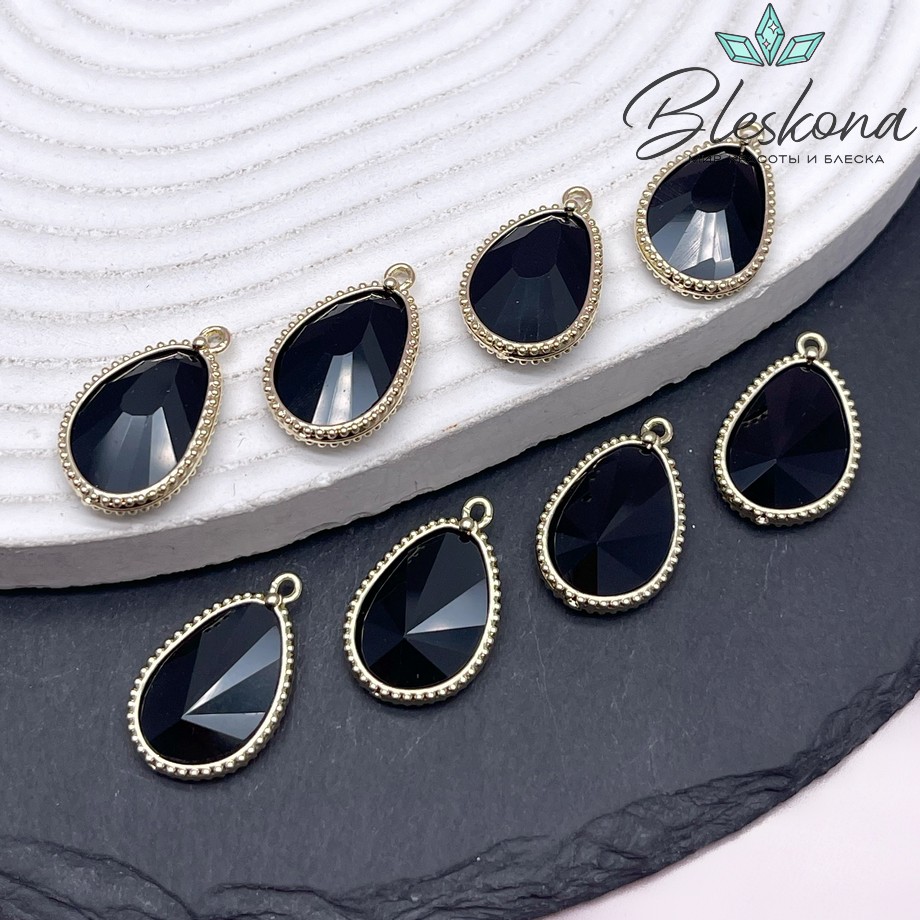 14,4*23мм, цвет золото ,Подвеска капля Черный агат