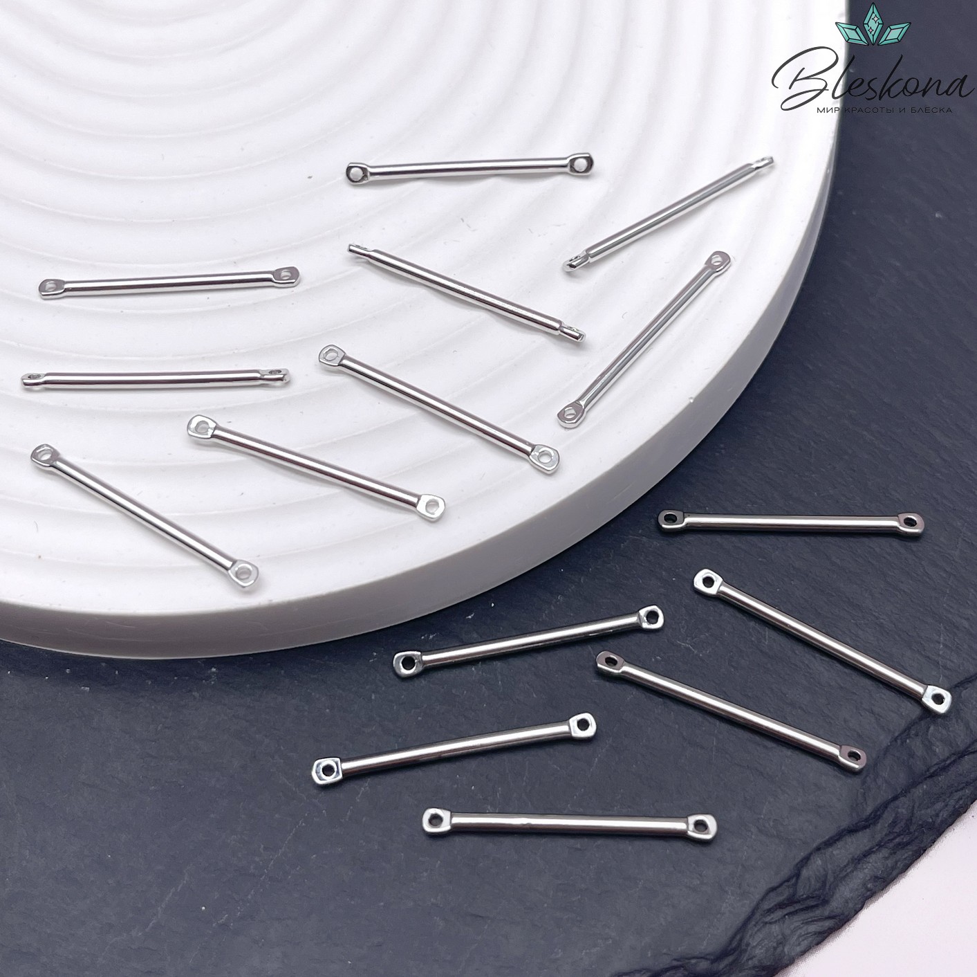 25 мм Цвет серебро, Коннектор палочка круглая 