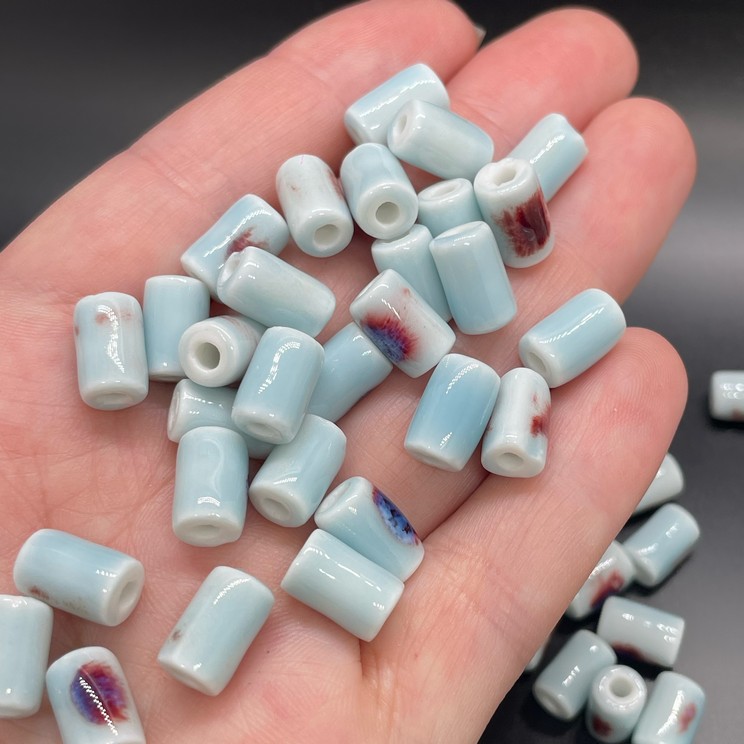 6*10 мм Бусина трубочка, керамика цвет голубой рисунок №1