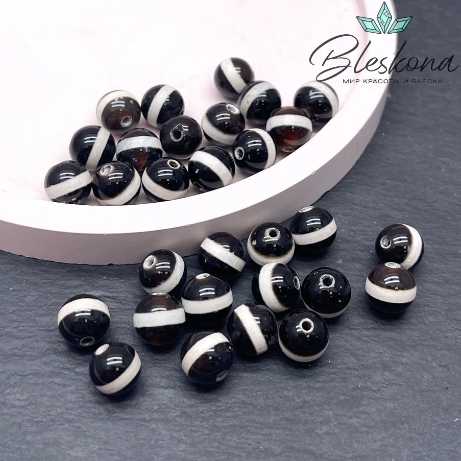 Бусина Дзи Медицина черно-белый шар 8 мм уп.15 шт.