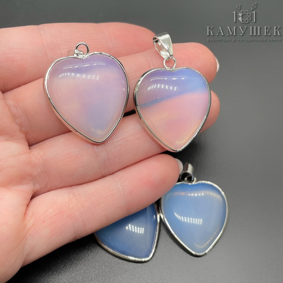 25*24мм,Подвеска Сердце Лунный камень имитация,цвет серебро
