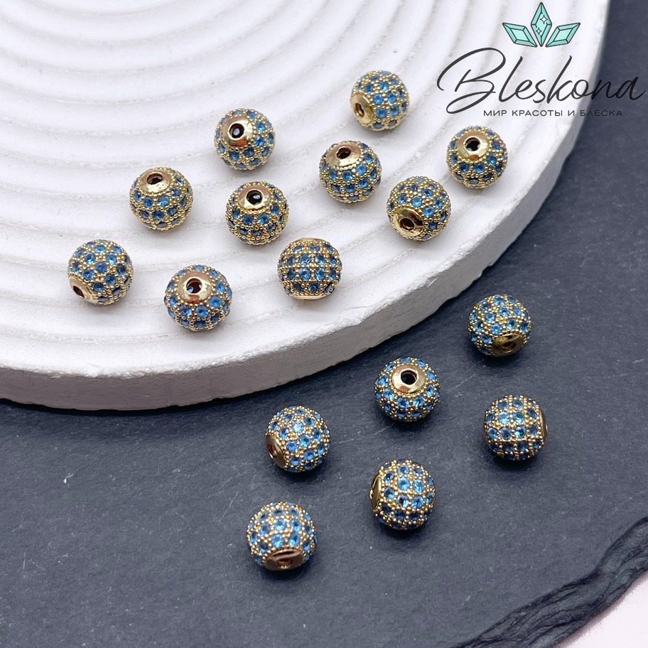 Ø8 мм Бусина с цирконами, цвет золото