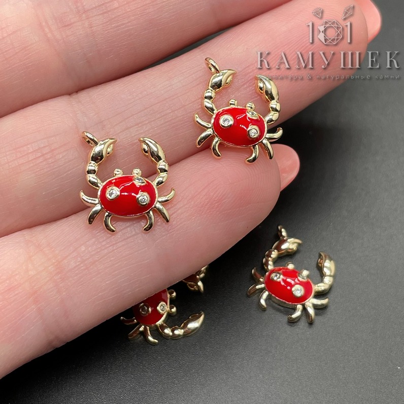 12,5*12мм Цвет золото, Подвеска Краб эмаль и стразы