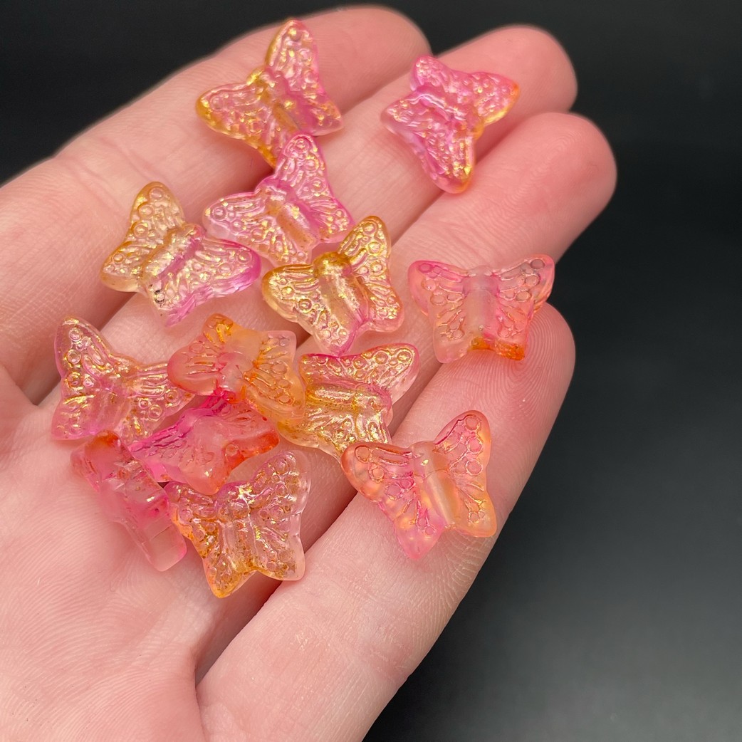 12*15 мм, Бусина Бабочка розовая с желтым преливом №2