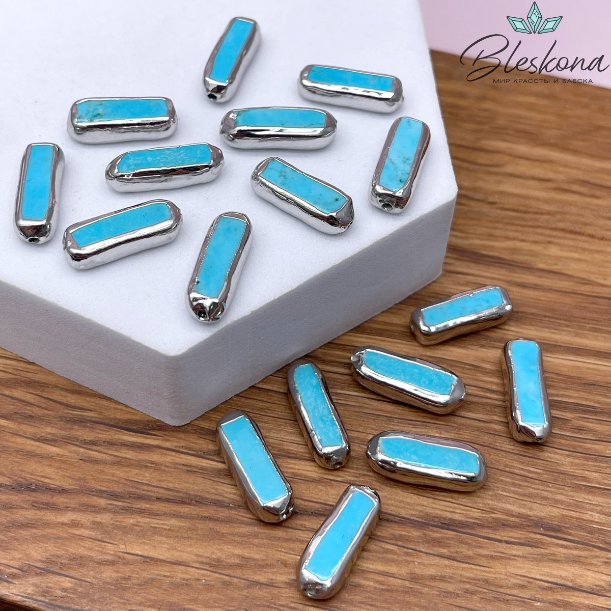 15*6 мм Цвет серебро, Бусина Магнезит в обрамлении