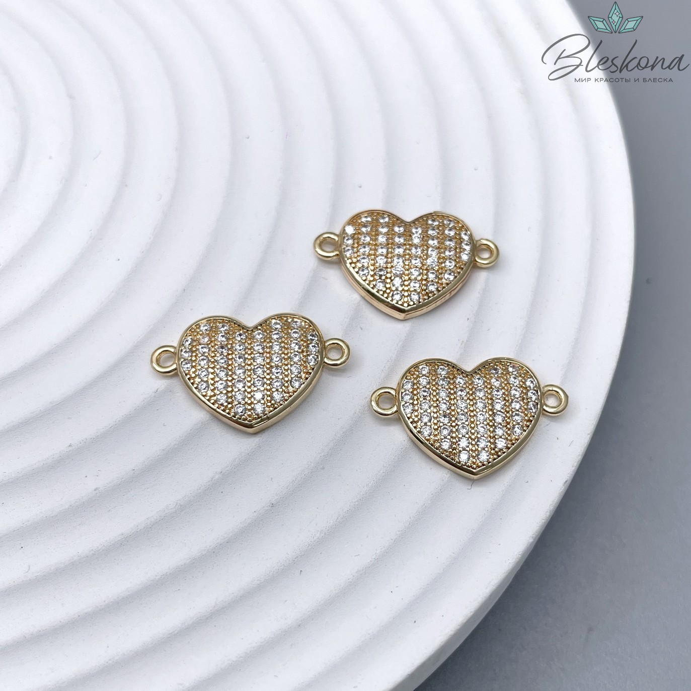 19*12 мм Цвет золото, Коннектор сердце с цирконами
