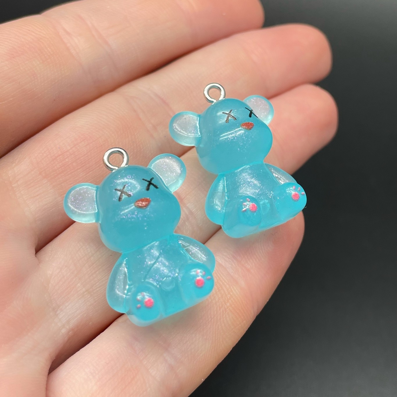 19*27мм, Цвет серебро, Подвеска Мишка голубой